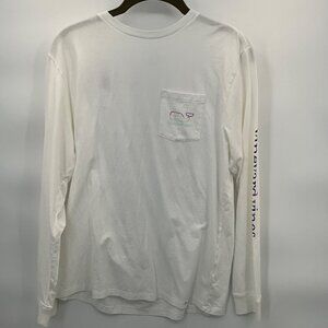 Vineyard Vines Mens XL White Long Sleeve Graphic Whale Pocket Tee‎ 100% Cotton